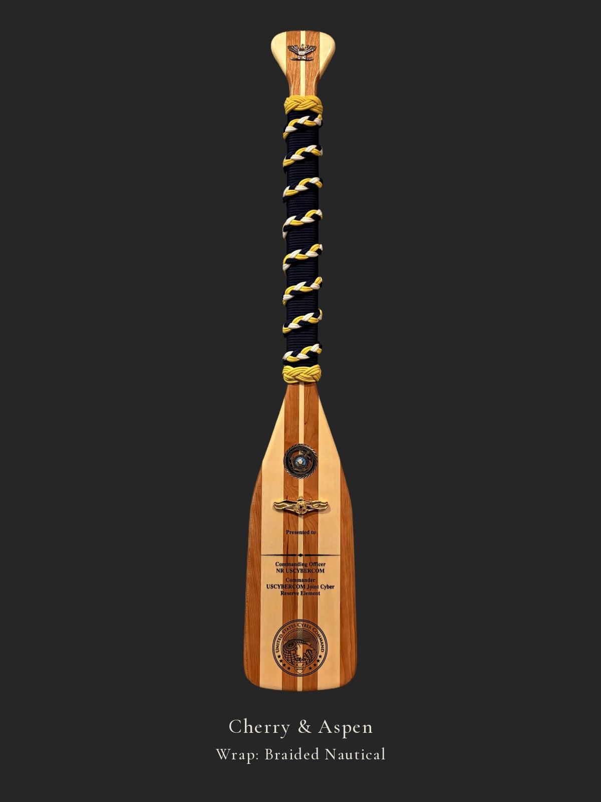 Cherry & Aspen personalized paddle with Braided Nautical wrap