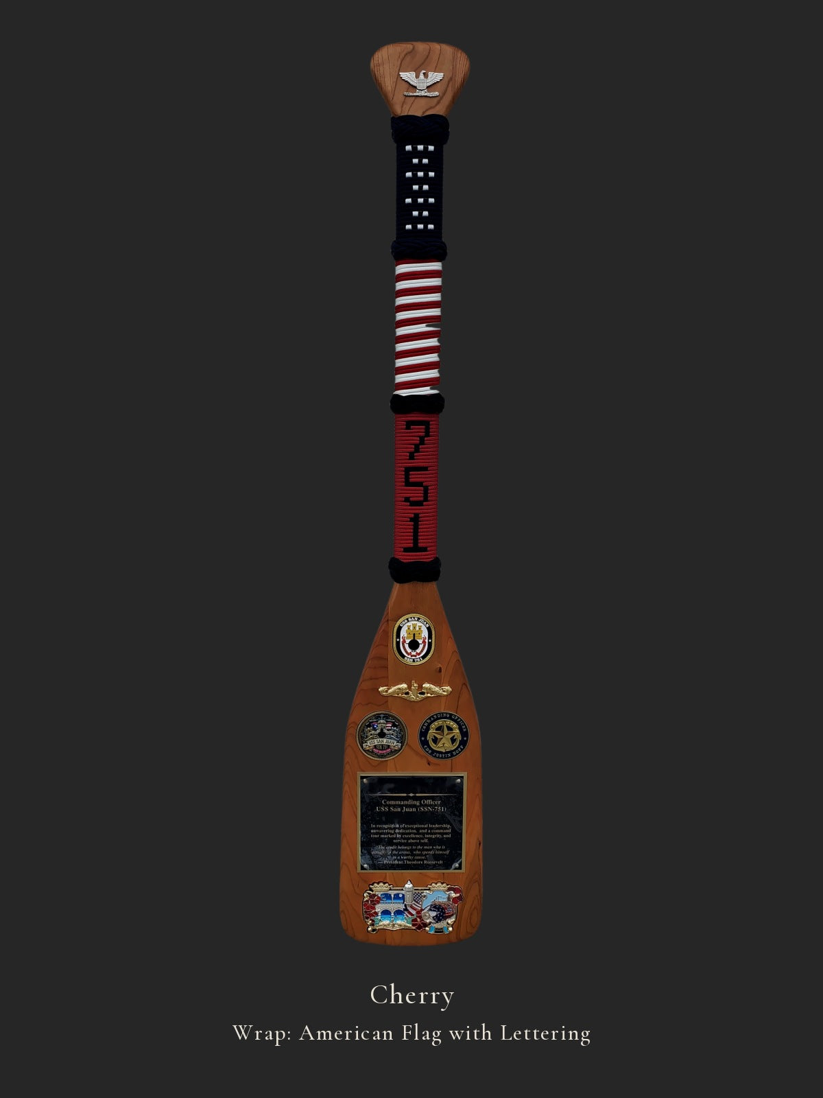 Cherry personalized paddle with American Flag with Lettering wrap