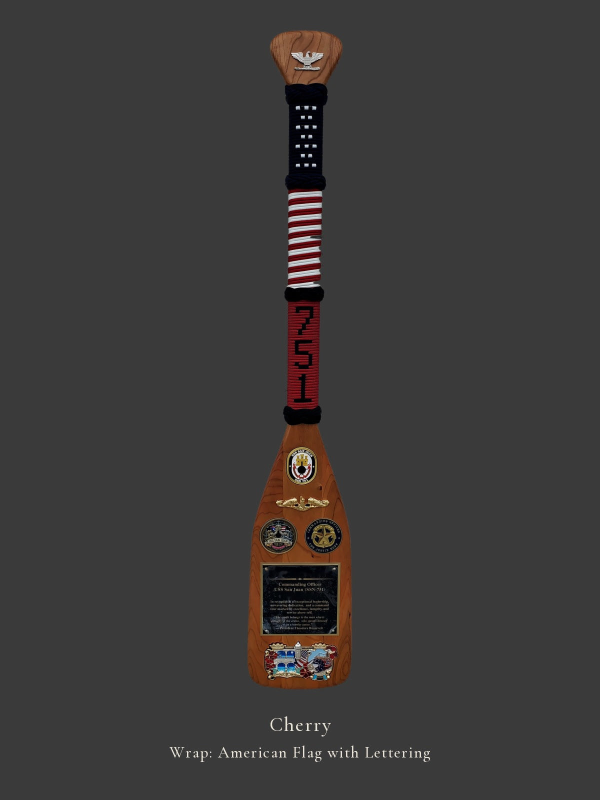 Cherry personalized paddle with American Flag with Lettering wrap