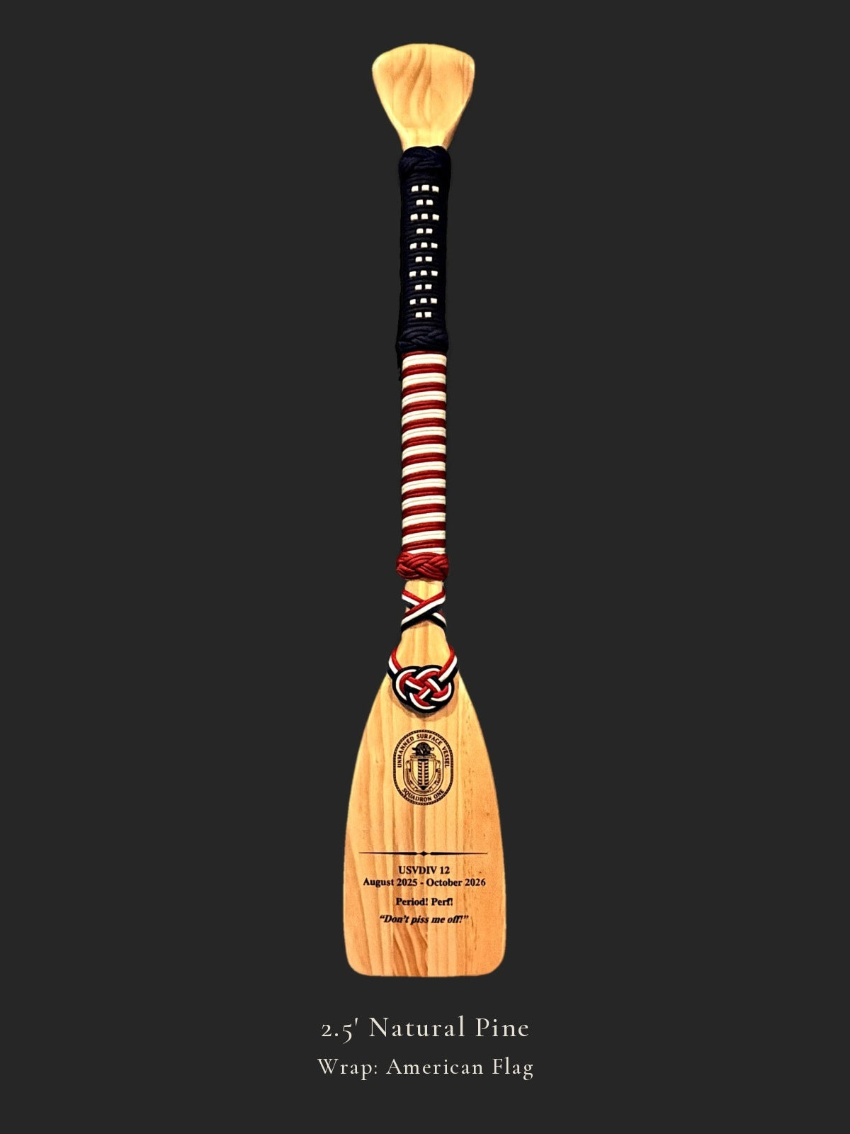 2.5' Natural Pine personalized paddle with American Flag wrap