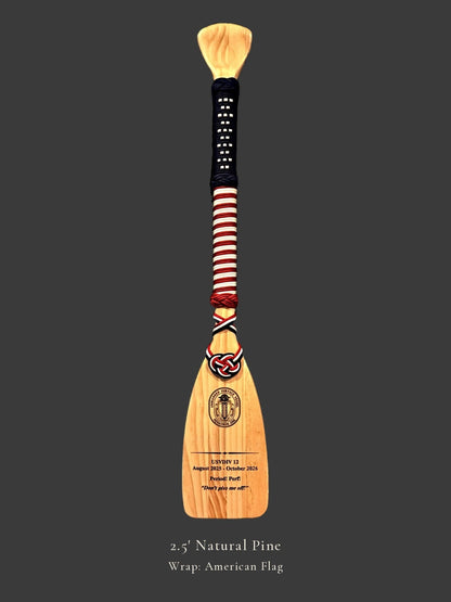 2.5' Natural Pine personalized paddle with American Flag wrap