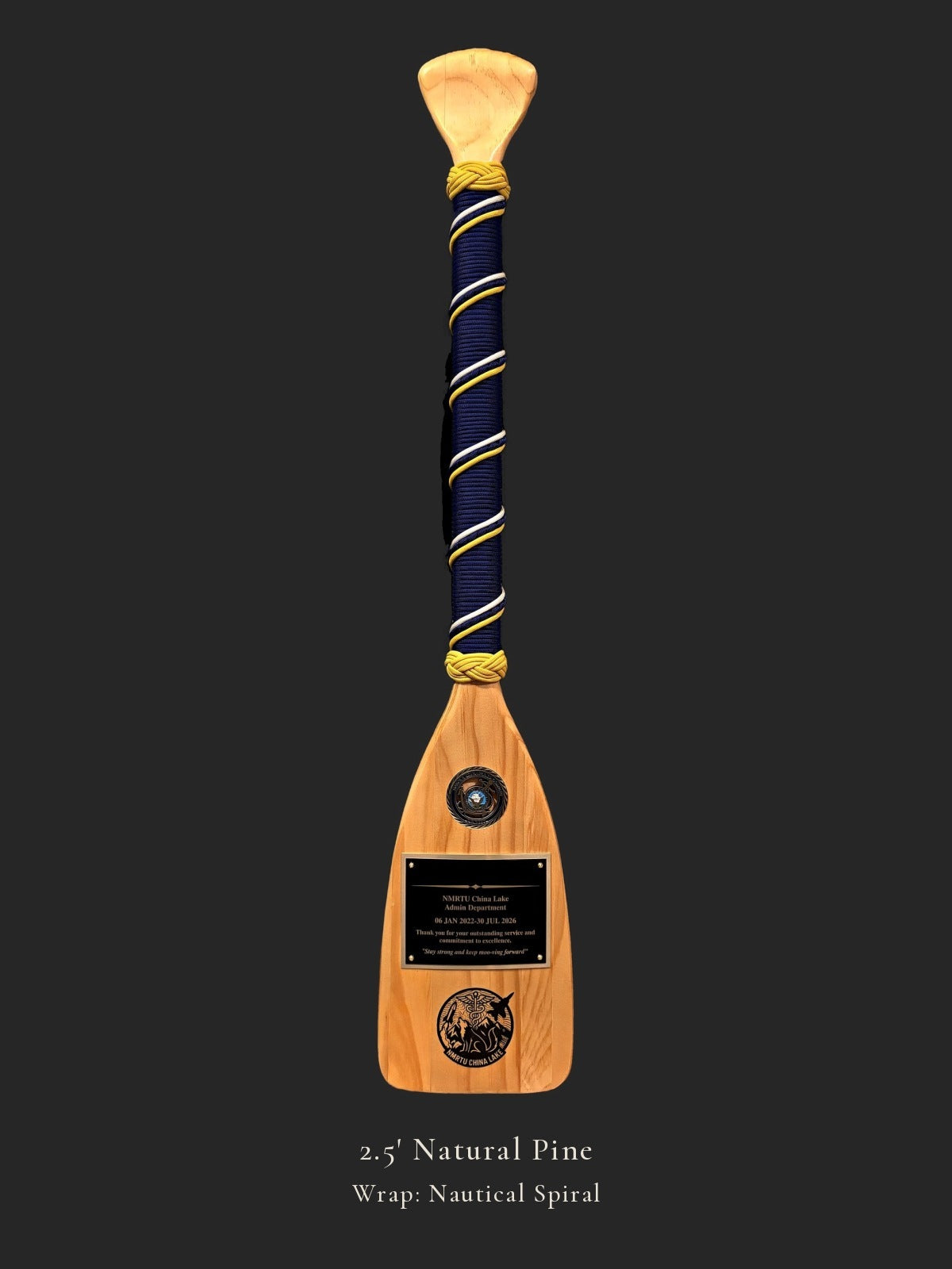 2.5' Natural Pine personalized paddle with Nautical Spiral wrap