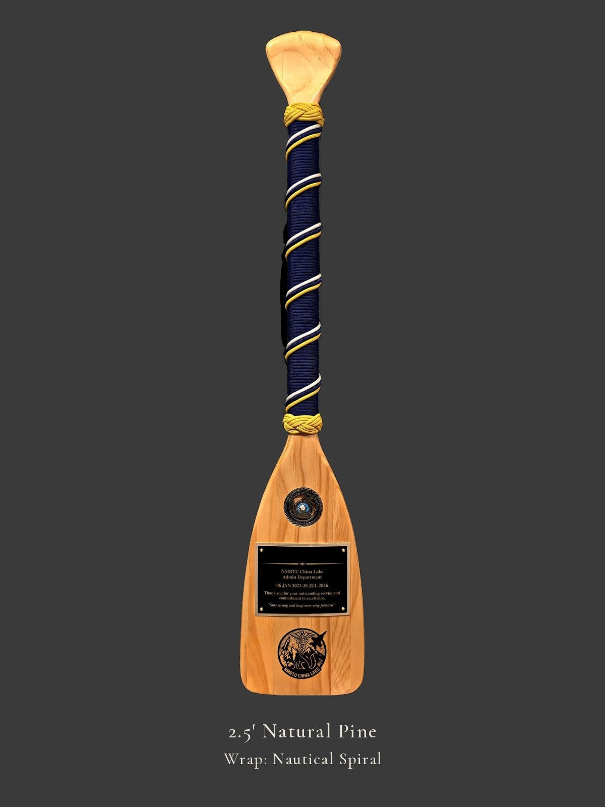2.5' Natural Pine personalized paddle with Nautical Spiral wrap