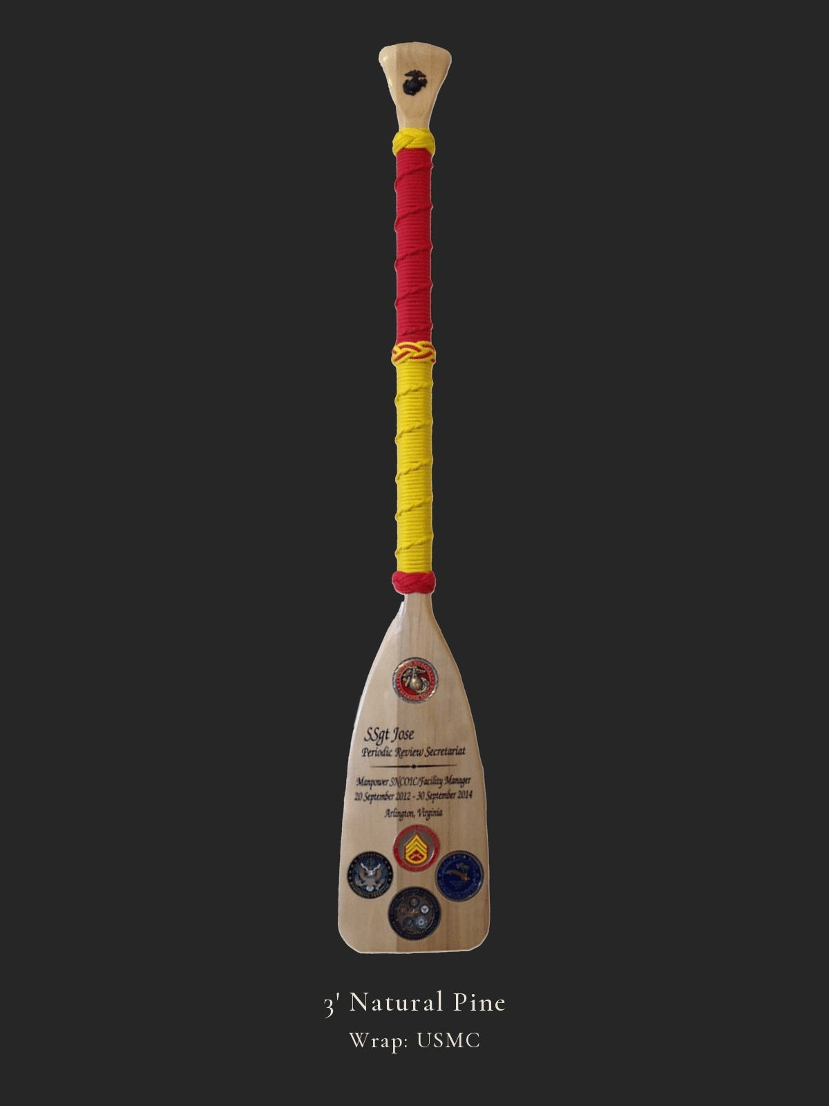 3' Natural Pine personalized paddle with USMC wrap