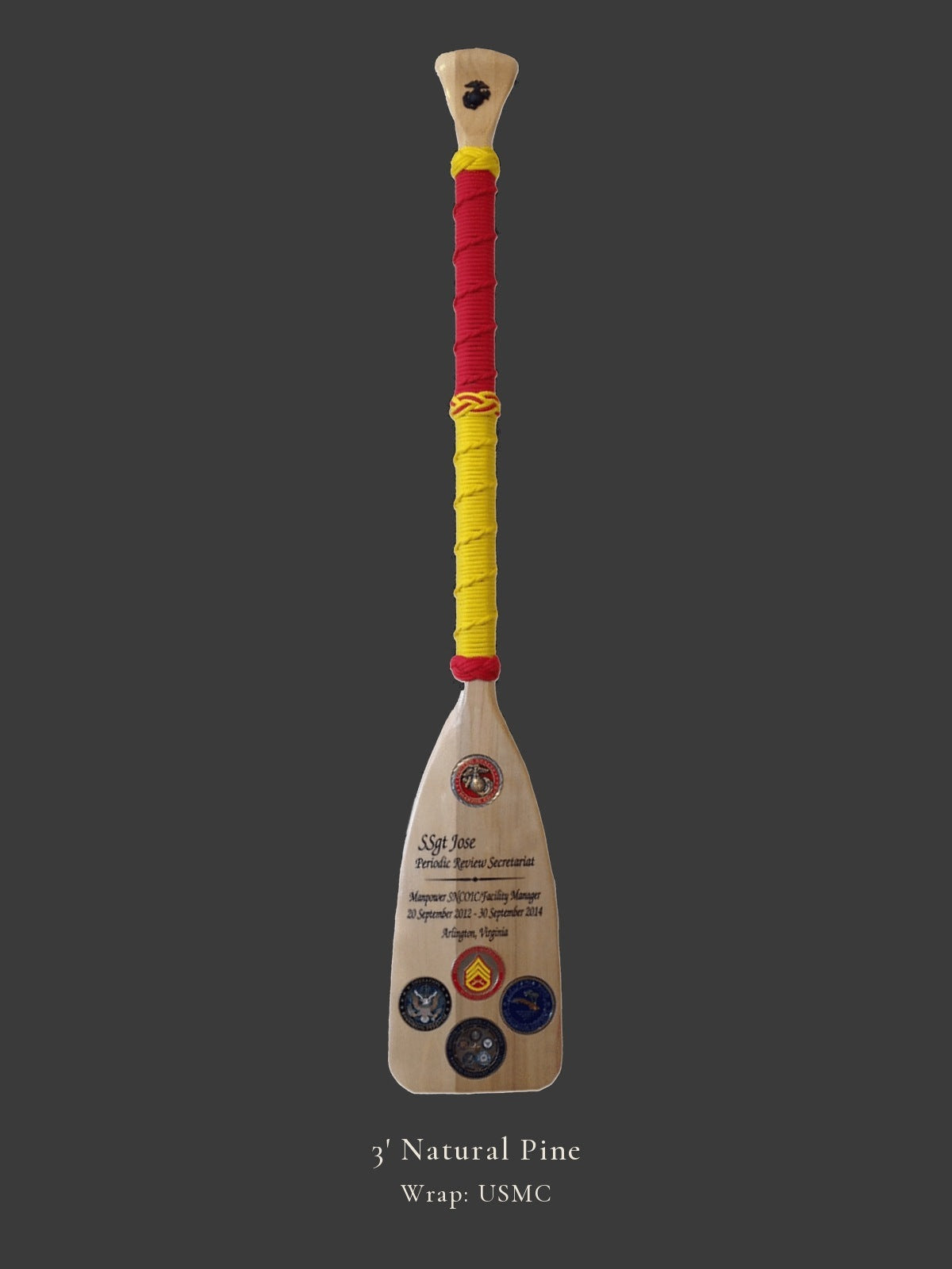 3' Natural Pine personalized paddle with USMC wrap