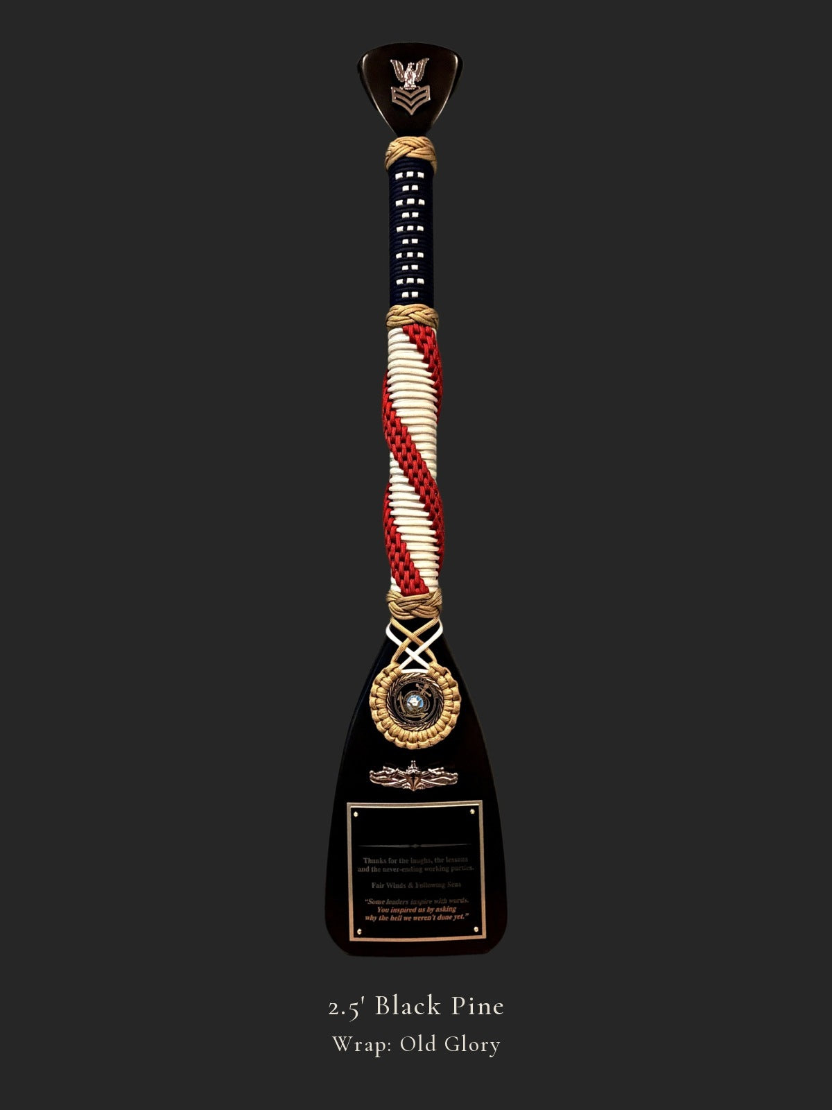 2.5' Black Pine personalized paddle with Old Glory wrap