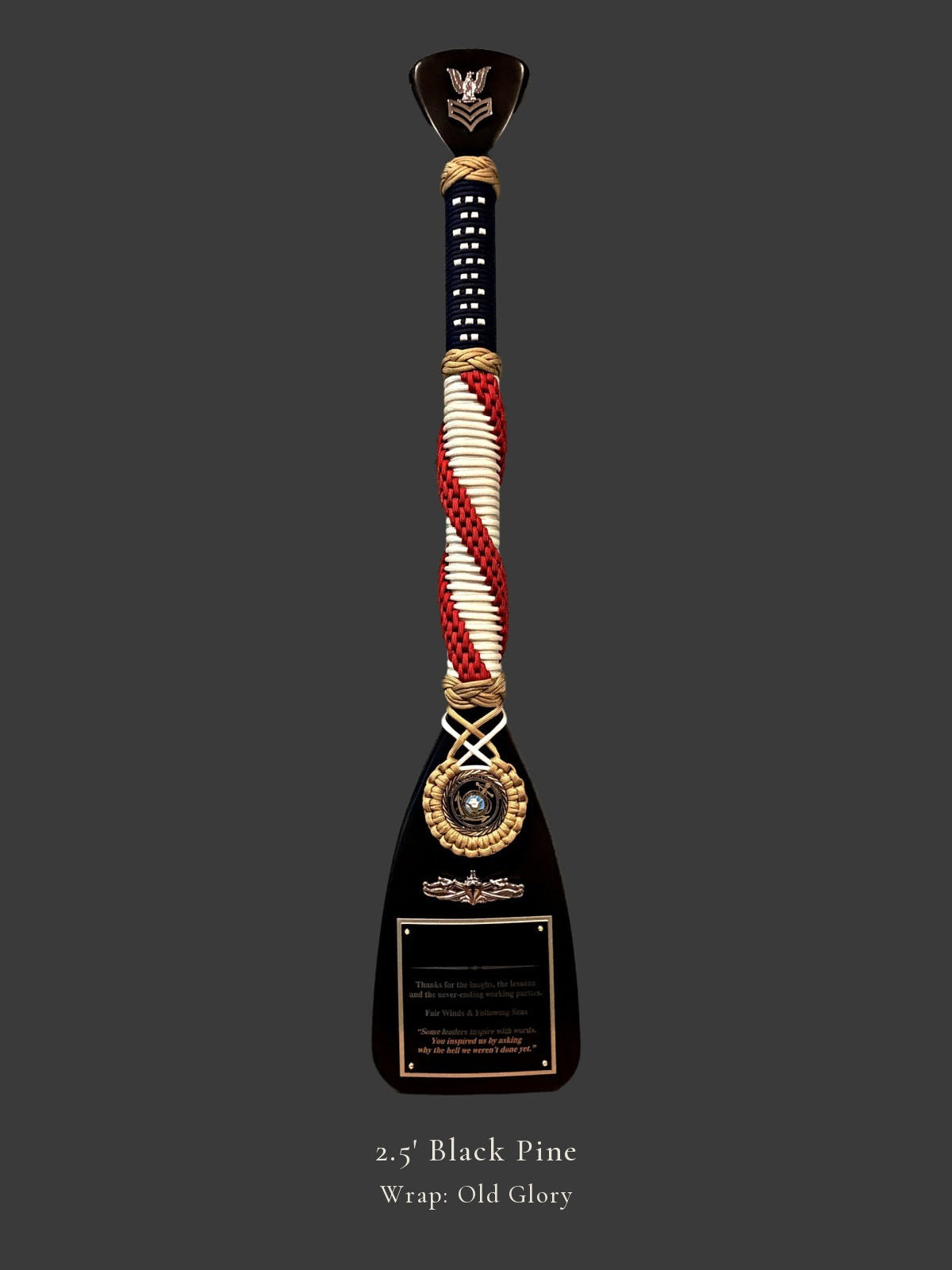 2.5' Black Pine personalized paddle with Old Glory wrap