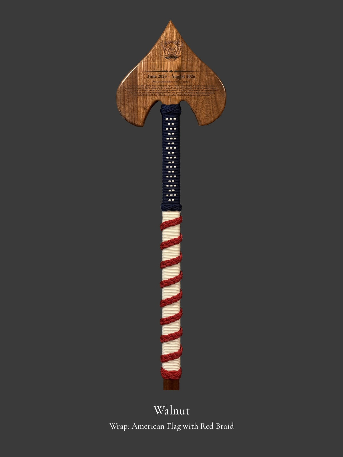 Personalized SOCOM Spear, Walnut, American Flag with Red Braid wrap